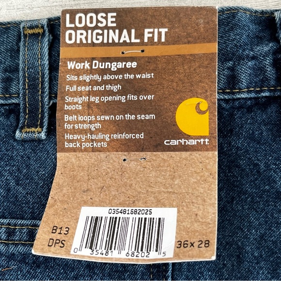 Carhartt Men’s Loose Original Fit Dungaree Work Denim Jeans Size 36X28 NWT - Picture 7 of 9